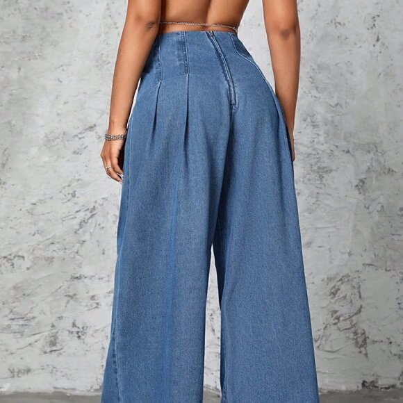 Blue Casual Womens Women's Wide Leg Jeans - Picture 5 of 5